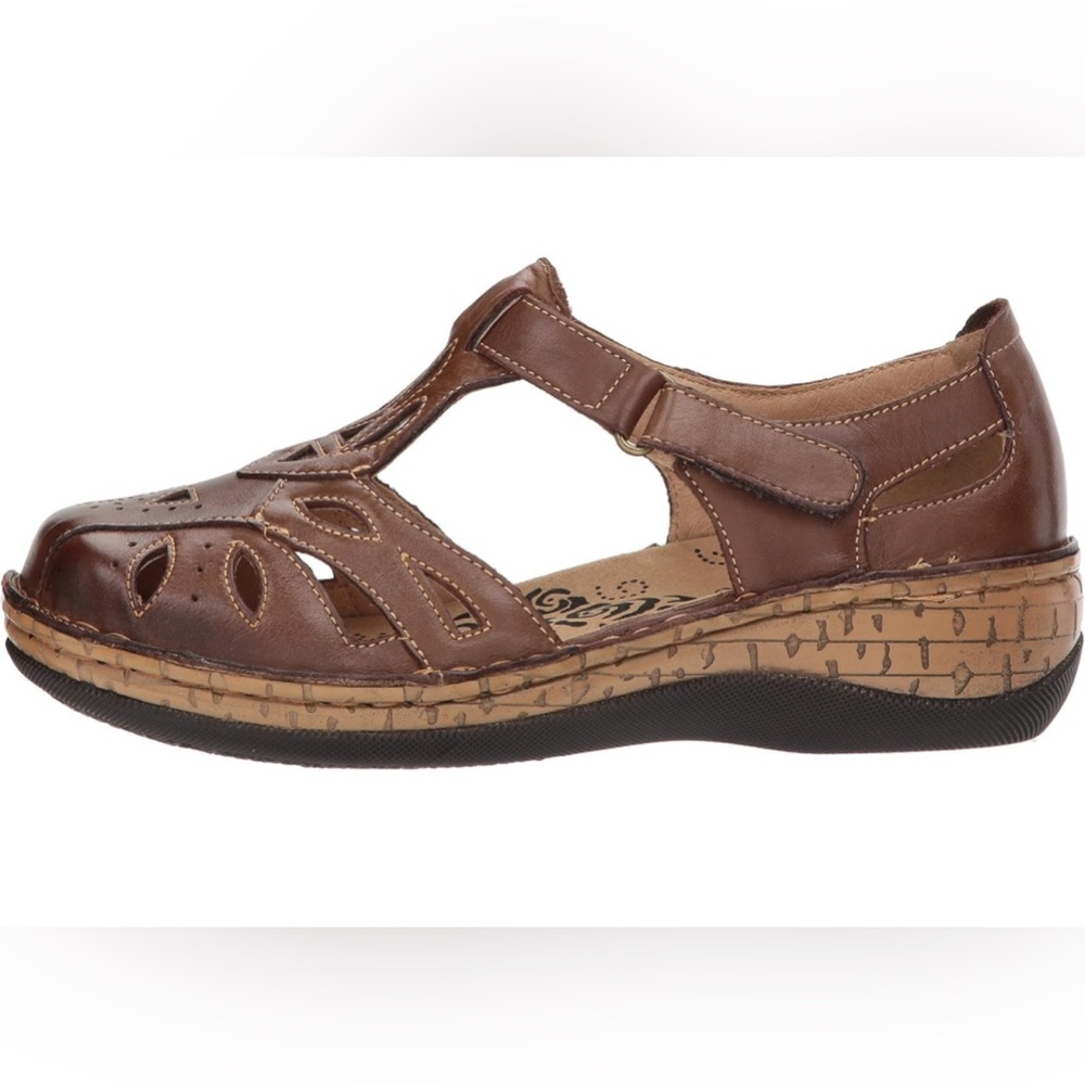 Propét, Women's Jenna Closed Toe Sandals Brown Leather, Sz 10x (2E), EUC